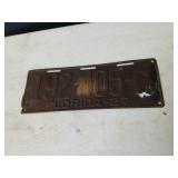 1927 Florida license tag plate 16' lot of rust.