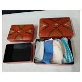 2 plastic decorative boxes W handkerchiefs in 1