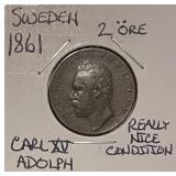 Sweden 1861 2 Ore - really nice condition