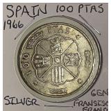 Spain 1966 Silver 100 Ptas