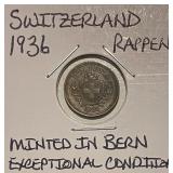 Switzerland 1936 Rappen- really nice condition