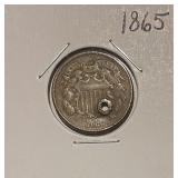 US 1865 2 Cent Piece - punched hole