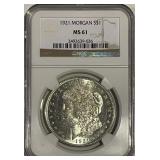 US Certified MS61 1921 Silver Morgan $1