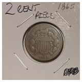 US 1865 2 Cent Piece - very nice