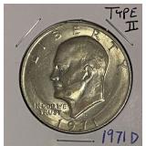 US 1971D Type II Eisenhower Dollar UNC