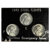 US (3) UNC Steel Wheat Cents P-D-S Mints