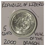 Liberia 2000 5 Cents - one year type coin