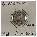 Silver 1961 Guatemala 5 Centavos