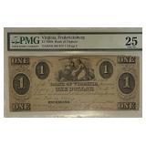 Cert VF25 1860's Richmond VA $1 Note