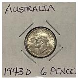 Silver 1943D Australia 6 Pence