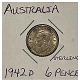 Silver 1942D Australia 6 Pence