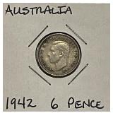 Silver 1942 Australia 6 Pence (Melbourne)