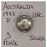 Silver 1943D Australia 3 Pence