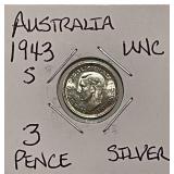 Silver 1943S Australia 3 Pence