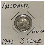 Silver 1943 Australia 3 Pence (Melbourne)