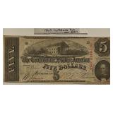 1863 Confererate Sts. 5 Dollar Note