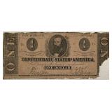 1862 Confed. Sts. Dollar Note - damaged