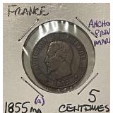 1855MA(a) France 5C - Marseilles (Anchor)