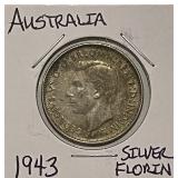 Silver 1943 Australia Florin (Melbourne)