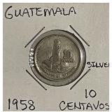 Silver 1958 Guatemala 10 Centavos