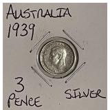 Silver 1939 Australia 3 Pence