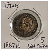 1867N Italy 5 Centesimi