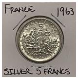 Silver 1963 France 5 Francs