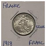 Silver 1918 France Franc