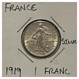 Silver 1919 France Franc
