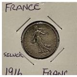 Silver 1916 France Franc