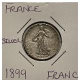 Silver 1899 France Franc