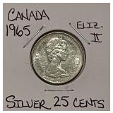 Silver 1965 Canada 25 Cents