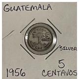 Silver 1956 Guatemala 5 Centavos