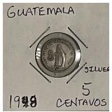 Silver 1948 Guatemala 5 Centavos