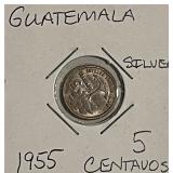 Silver 1955 Guatemala 5 Centavos