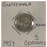 Silver 1957 Guatemala 5 Centavos