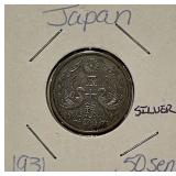 Silver 1908 Japan 20 Sen