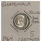 Silver 1964 Guatemala 5 Centavos