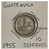 Silver 1955 Guatemala 10 Centavos