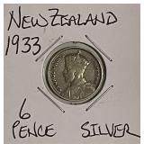 Silver 1933 N.Z. 6 Pence