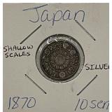 Silver 1870 Japan Shallow-scales 10 Sen
