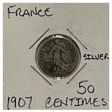 Silver 1907 France 50 Centimes