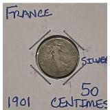 Silver 1901 France 50 Centimes