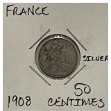 Silver 1908 France 50 Centimes