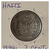 1894A Haiti 2 Centimes very nice