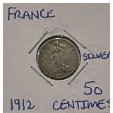 Silver 1912 France 50 Centimes