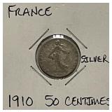 Silver 1910 France 50 Centimes
