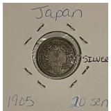 Silver 1905 Japan 10 Sen