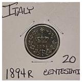 1894R Italy 20 Centesimi