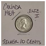 Silver 1964 Canada 10 Cents